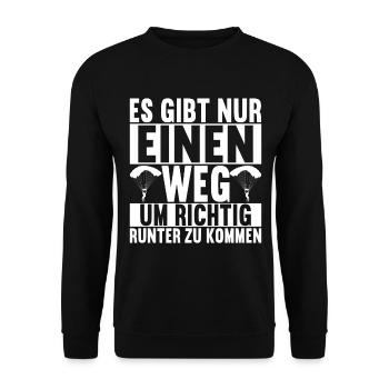 Fallschirmspringer Fallschirmsprung - Unisex Pullover - Schwarz - Vorne - Alina (178cm) & Michal (187cm)