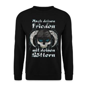 Wikinger Totenkopf , mach deinen Frieden mit - Unisex Pullover - Schwarz - Vorne - Alina (178cm) & Michal (187cm)