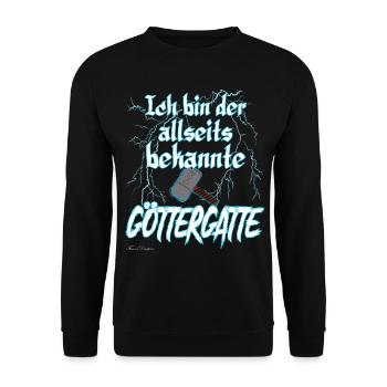 Göttergatte ein wahrlich göttlicher Ehemann - Unisex Pullover - Schwarz - Vorne - Alina (178cm) & Michal (187cm)