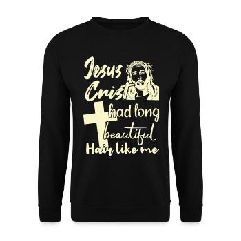 Lange Haare Christ Christliches Design - Unisex Pullover - Schwarz - Vorne - Alina (178cm) & Michal (187cm)