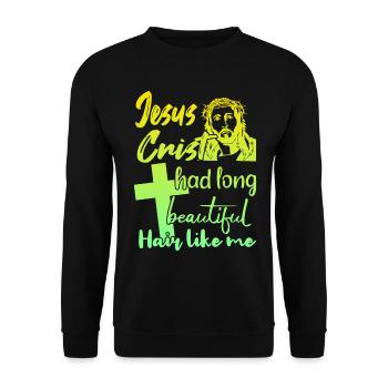 Lange Haare Christ Christliches Design - Unisex Pullover - Schwarz - Vorne - Alina (178cm) & Michal (187cm)