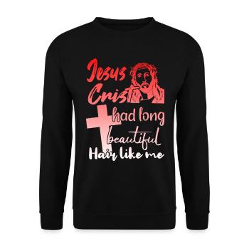 Lange Haare Christ Christliches Design - Unisex Pullover - Schwarz - Vorne - Alina (178cm) & Michal (187cm)