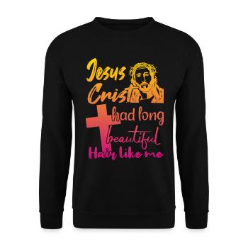 Lange Haare Christ Christliches Design - Unisex Pullover - Schwarz - Vorne - Alina (178cm) & Michal (187cm)