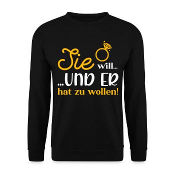 Sie Will und Er Hat zu Wollen Jga - Unisex Pullover - Schwarz - Vorne - Alina (178cm) & Michal (187cm)