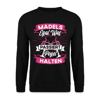 Mädels Egal Was Passiert Pegel Halten - Unisex Pullover - Schwarz - Vorne - Alina (178cm) & Michal (187cm)