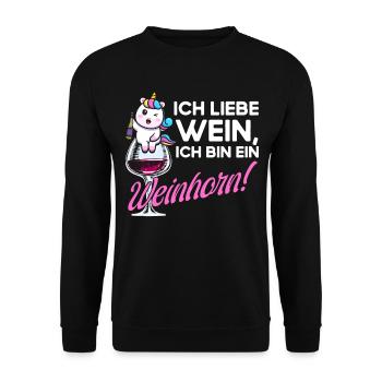 Ich Liebe Wein Ich Bin ein Einhorn - Unisex Pullover - Schwarz - Vorne - Alina (178cm) & Michal (187cm)