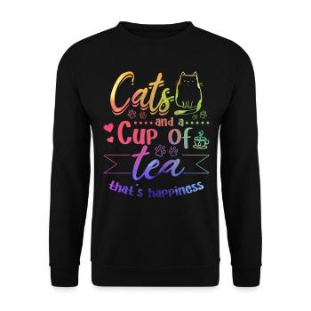 Les chats et une tasse de thé qui est le bonheur - Amoureux des chats - Sweat-shirt Unisexe - noir - Devant - Alina (178cm) & Michal (187cm)