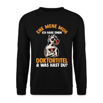 Doktor Abschluss Kuh Doktorand Promotion Doktortit - Unisex Pullover - Schwarz - Vorne - Alina (178cm) & Michal (187cm)