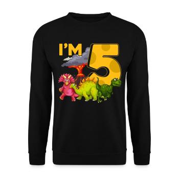 5 Birthday Dinos - Unisex Sweatshirt - black - Front - Alina (178cm) & Michal (187cm)