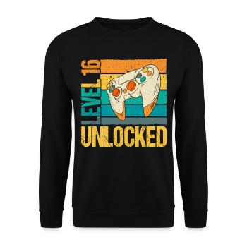 Level 16 Unlocked - Unisex Sweatshirt - black - Front - Alina (178cm) & Michal (187cm)