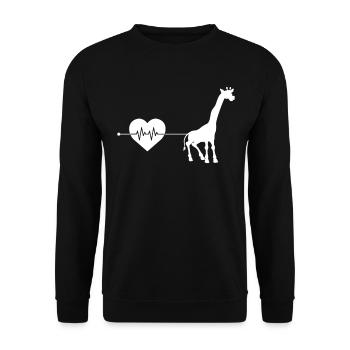 Giraffe Herzschlag - Unisex Pullover - Schwarz - Vorne - Alina (178cm) & Michal (187cm)
