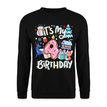 It's my 4 birthday snowman holiday donut - Unisex Sweatshirt - black - Front - Alina (178cm) & Michal (187cm)