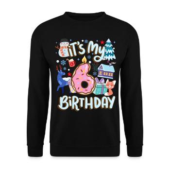 It's my 6 birthday snowman holiday donut - Unisex Sweatshirt - black - Front - Alina (178cm) & Michal (187cm)