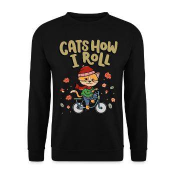 Katzen How I Roll Fahrradfahren Radfahren - Unisex Pullover - Schwarz - Vorne - Alina (178cm) & Michal (187cm)