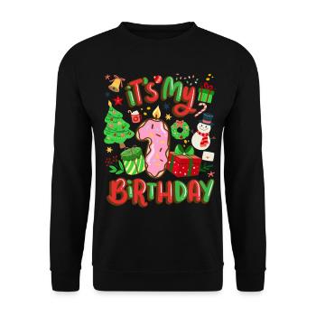 Es Ist Mein 1 Geburtstag Schneemann Weihnachten - Unisex Pullover - Schwarz - Vorne - Alina (178cm) & Michal (187cm)