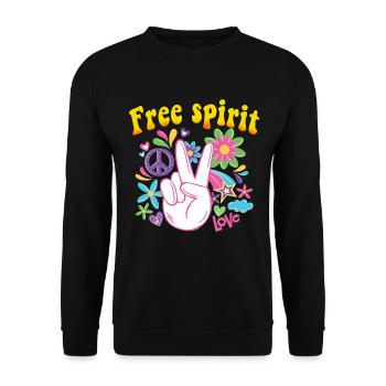 Hippie Geschenk Acidhead Flowerpower Hippi Hippy - Unisex Pullover - Schwarz - Vorne - Alina (178cm) & Michal (187cm)