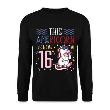 This Americorn is now 16 Unicorn Pony 4. - Unisex Sweatshirt - black - Front - Alina (178cm) & Michal (187cm)