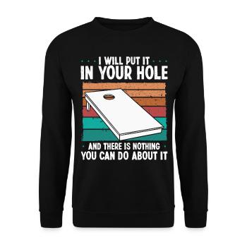 Cornole Player Put it in your Hole Funny Toss - Unisex Sweatshirt - black - Front - Alina (178cm) & Michal (187cm)