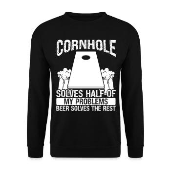 Cornhole Player solves half of Beer Drinking Toss - Unisex Sweatshirt - black - Front - Alina (178cm) & Michal (187cm)