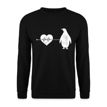 Pinguin Herzschlag - Unisex Pullover - Schwarz - Vorne - Alina (178cm) & Michal (187cm)