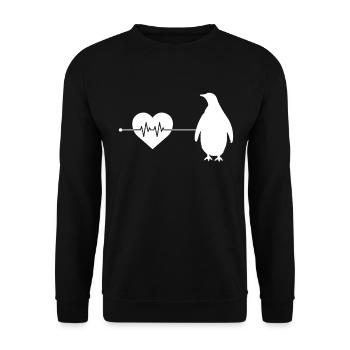 Pinguin Herzschlag - Unisex Pullover - Schwarz - Vorne - Alina (178cm) & Michal (187cm)