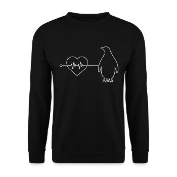 Pinguin Herzschlag - Unisex Pullover - Schwarz - Vorne - Alina (178cm) & Michal (187cm)