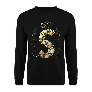 Monogram letter S with crown, floral ornament - Unisex Sweatshirt - black - Front - Alina (178cm) & Michal (187cm)