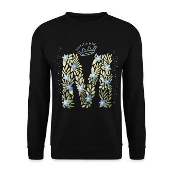 Monogram letter M with crown, floral ornament - Unisex Sweatshirt - black - Front - Alina (178cm) & Michal (187cm)