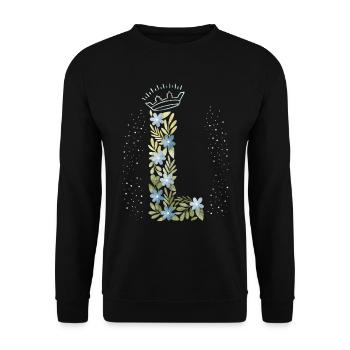 Monogram Letter L with Crown, Floral Ornament - Unisex Sweatshirt - black - Front - Alina (178cm) & Michal (187cm)