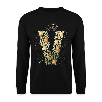 Monogram letter V with crown, floral ornament - Unisex Sweatshirt - black - Front - Alina (178cm) & Michal (187cm)