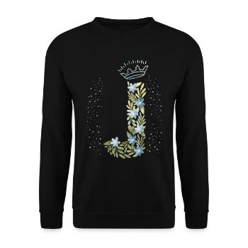 Monogram letter J with crown, floral ornament - Unisex Sweatshirt - black - Front - Alina (178cm) & Michal (187cm)