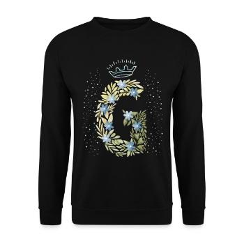 Monogram letter G with crown, floral ornament - Unisex Sweatshirt - black - Front - Alina (178cm) & Michal (187cm)