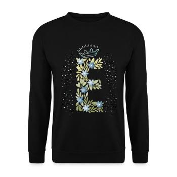 Monogramm Buchstabe E mit Krone, florales Ornament - Unisex Pullover - Schwarz - Vorne - Alina (178cm) & Michal (187cm)