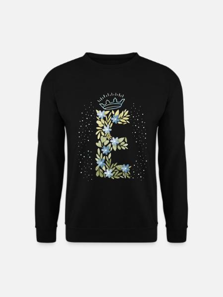 Monogramm Buchstabe E mit Krone, florales Ornament - Unisex Pullover - Schwarz
