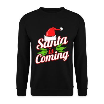 Santa Is Coming Logo For Christmas - Unisex Pullover - Schwarz - Vorne - Alina (178cm) & Michal (187cm)