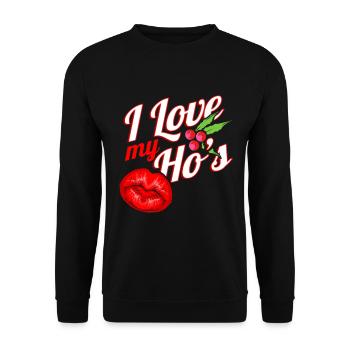 I Love My Ho's Kissing Mouth Mistletoe Christmas - Unisex Pullover - Schwarz - Vorne - Alina (178cm) & Michal (187cm)