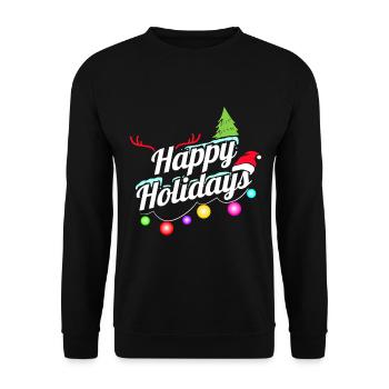 Happy Holidays Fairy Lights Logo For Christmas - Unisex Pullover - Schwarz - Vorne - Alina (178cm) & Michal (187cm)