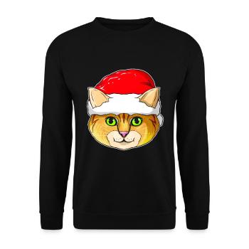 Cute Kawaii Christmas Cat with Santas Hat For - Unisex Sweatshirt - black - Front - Alina (178cm) & Michal (187cm)
