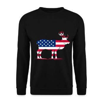 Patriotic US Flag Colored Moose Reindeer Elch - Unisex Pullover - Schwarz - Vorne - Alina (178cm) & Michal (187cm)