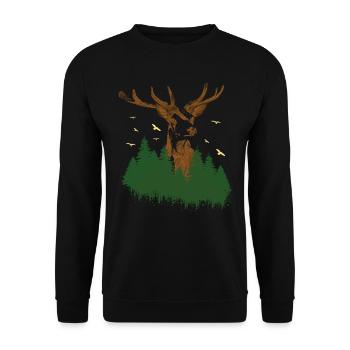 FORÊT AVEC PULVÉRISATION DE CERFS - Sweat-shirt Unisexe - noir - Devant - Alina (178cm) & Michal (187cm)
