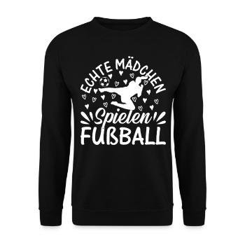Fußball Spieler Girls - Echte Mädchen Spielen Fuß - Unisex Pullover - Schwarz - Vorne - Alina (178cm) & Michal (187cm)