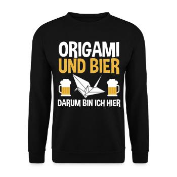 Origami und Bier darum bin ich hier - Unisex Pullover - Schwarz - Vorne - Alina (178cm) & Michal (187cm)