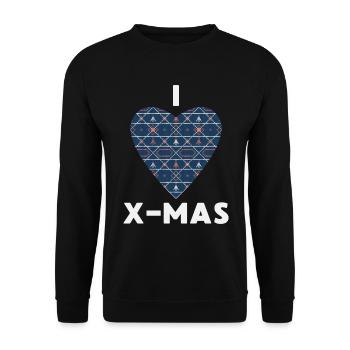 I Love X-Mas Weihnachten Gestricktes Herz - Unisex Pullover - Schwarz - Vorne - Alina (178cm) & Michal (187cm)