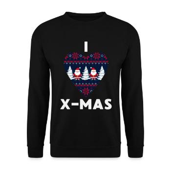 I Love X-Mas Weihnachten Gestricktes Herz - Unisex Pullover - Schwarz - Vorne - Alina (178cm) & Michal (187cm)