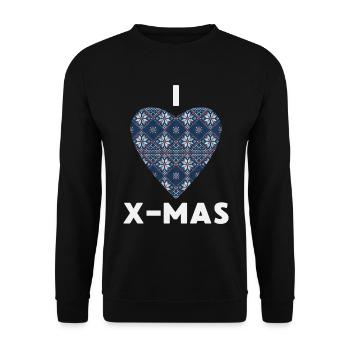 I Love X-Mas Weihnachten Gestricktes Herz - Unisex Pullover - Schwarz - Vorne - Alina (178cm) & Michal (187cm)