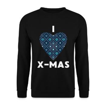 I Love X-Mas Weihnachten Gestricktes Herz - Unisex Pullover - Schwarz - Vorne - Alina (178cm) & Michal (187cm)