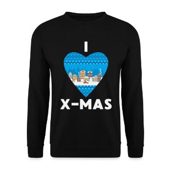 I Love X-Mas Weihnachten Gestricktes Herz - Unisex Pullover - Schwarz - Vorne - Alina (178cm) & Michal (187cm)