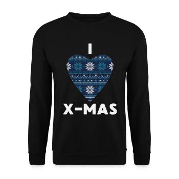 I Love X-Mas Weihnachten Gestricktes Herz - Unisex Pullover - Schwarz - Vorne - Alina (178cm) & Michal (187cm)