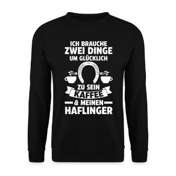 Pferd Reitsport Reiten Pferdesport Kaffee Haflinge - Unisex Pullover - Schwarz - Vorne - Alina (178cm) & Michal (187cm)