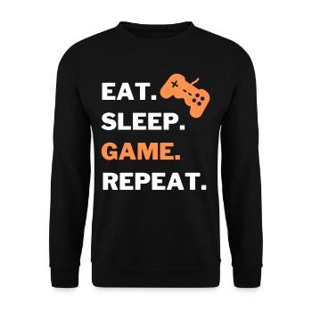 eat sleep game repeat gamer Tshirt - Unisex Pullover - Schwarz - Vorne - Alina (178cm) & Michal (187cm)